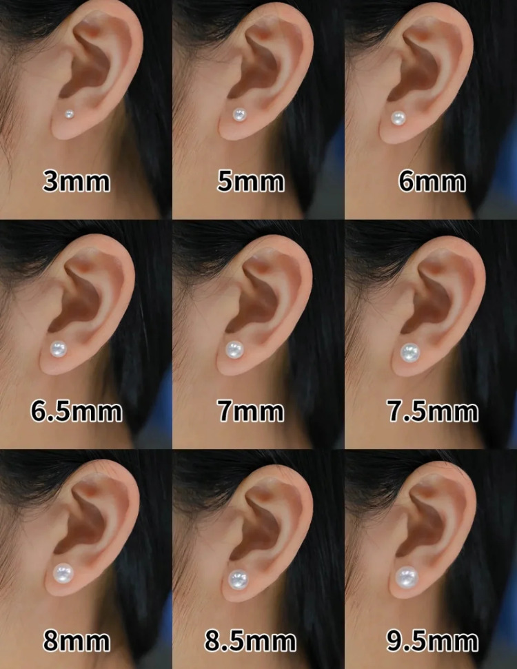 Different sizes of pearl studs on the ear